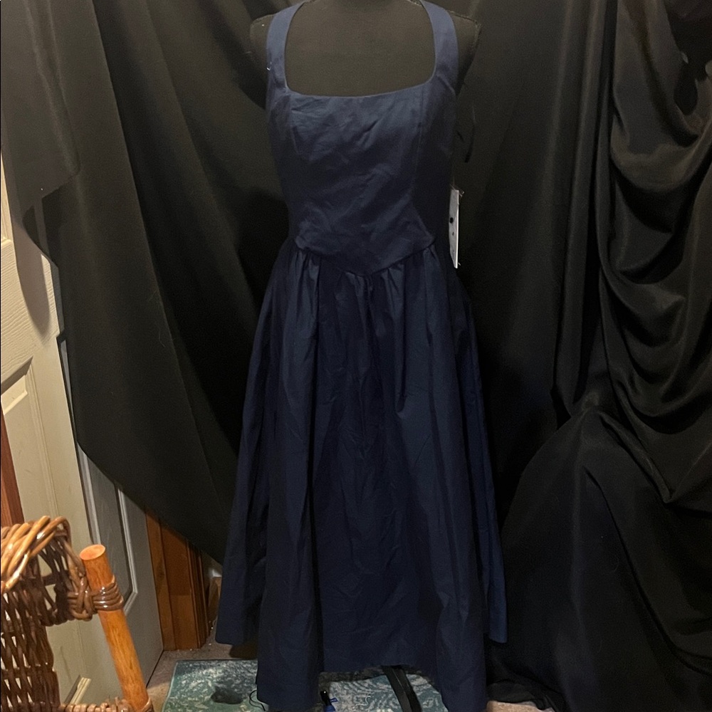 Aqua Navy Blue Midi Dress